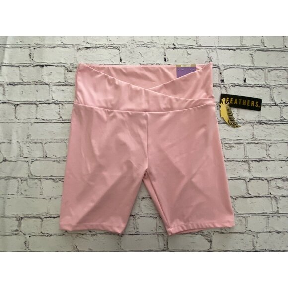 Feathers Pink XL Fitness Bike Shorts Soft Stretch Leggings Workout‎ Yoga NWT - Picture 1 of 16